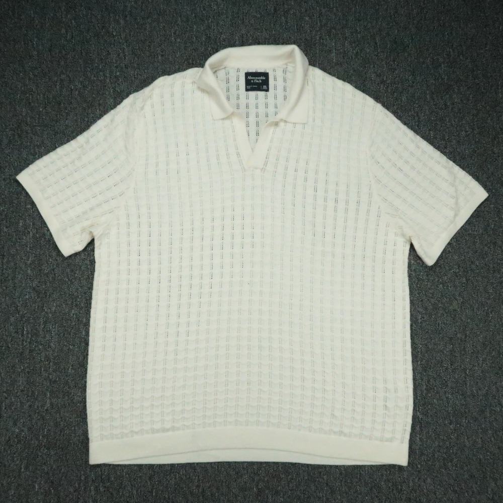 Abercrombie & Fitch Shirt Mens XXL Off White Polo Johnny Collar Knit Tennis Prep